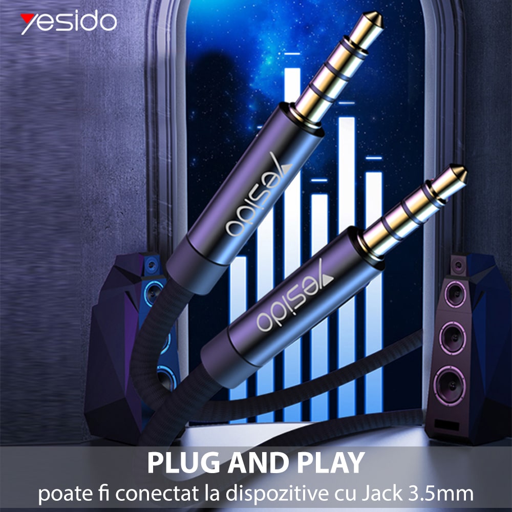 Yesido – avdio kabel (YAU16) – priključek 3,5 mm na priključek 3,5 mm, 3 m – črn