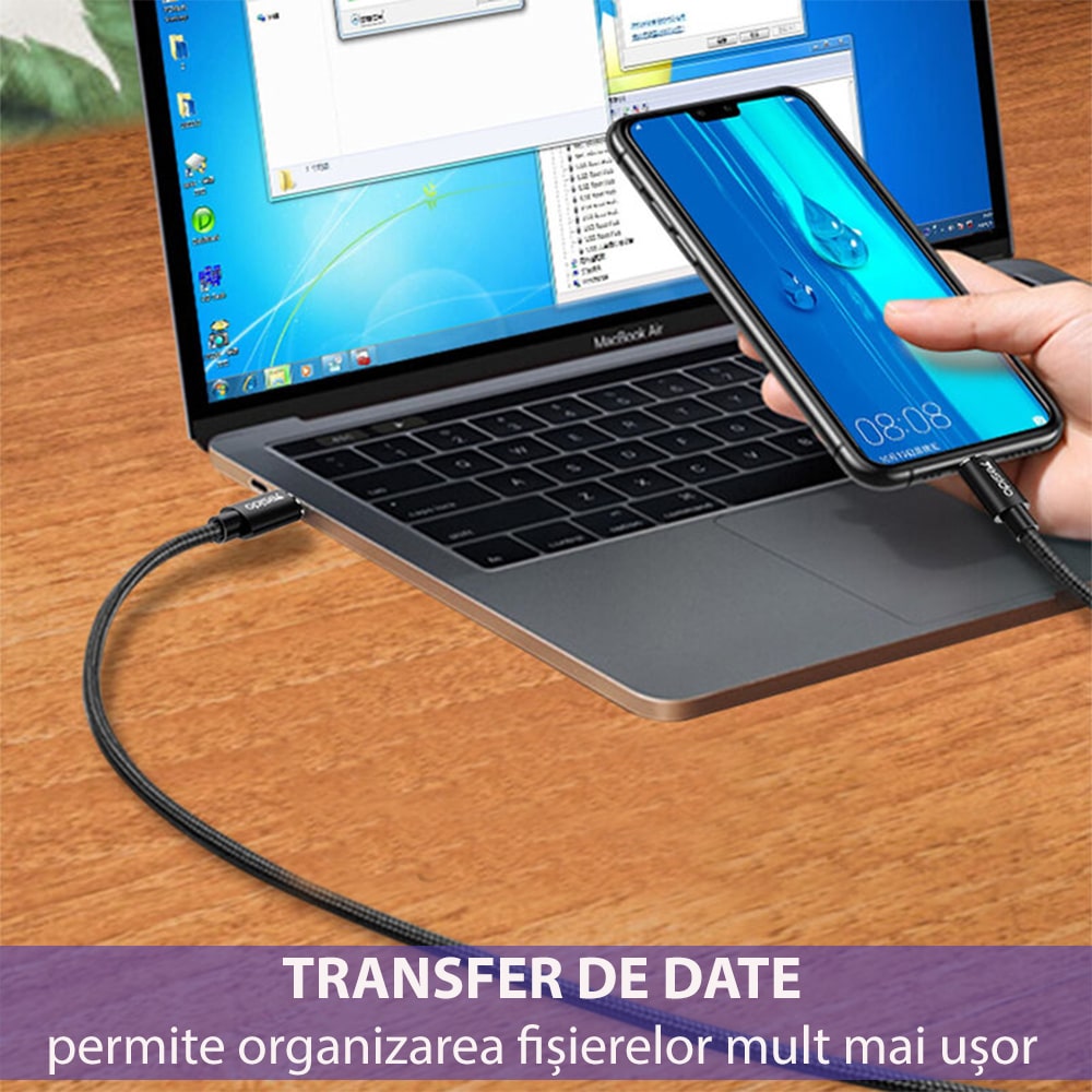 Yesido – podatkovni kabel (CA-55) – Type-C na Type-C, 45W, 3A, 1,2 m – črn