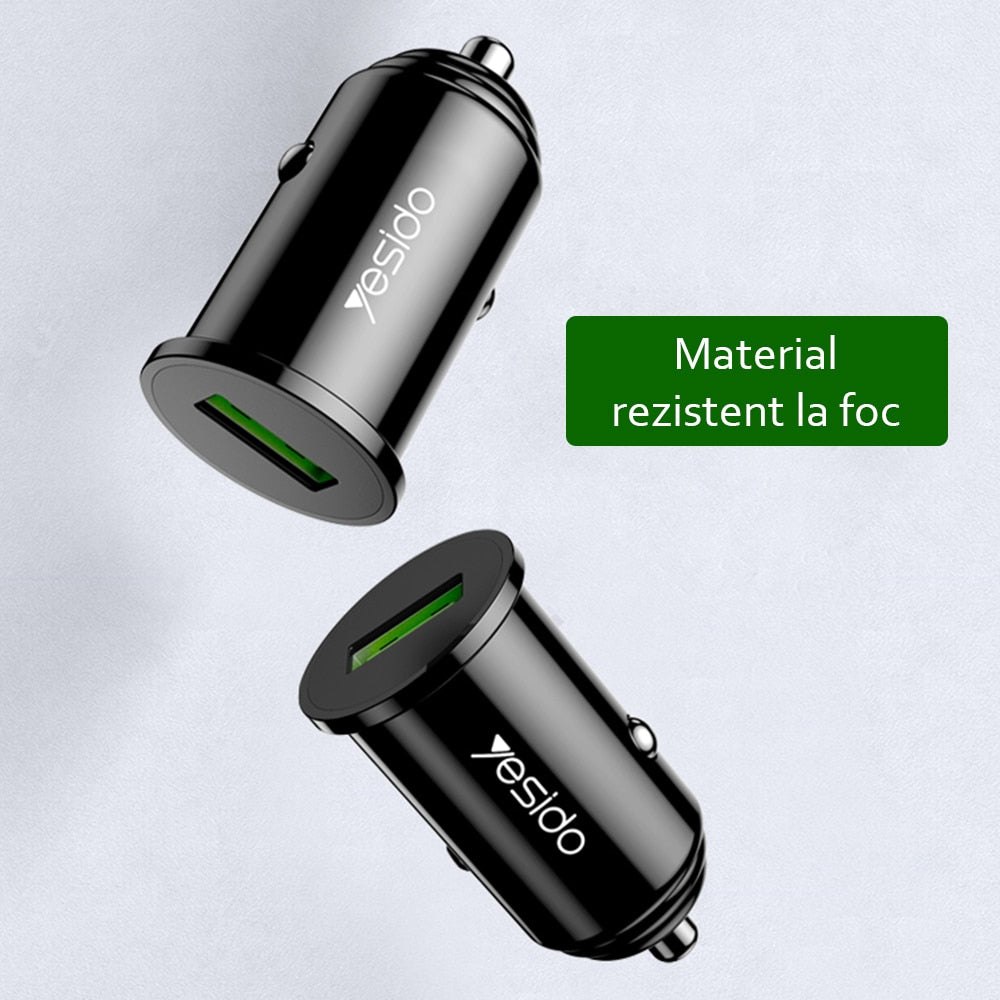 Yesido - Avto polnilec (Y38) - USB, QC3.0, FCP, AFC, 20W, 4A - črn