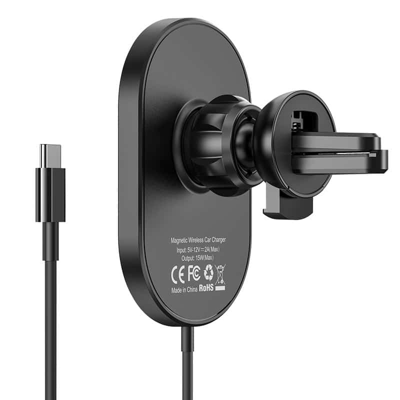 HOCO - Nosilec za avto (CA90 Powerful) z magnetnim držalom, brezžičnim polnjenjem, 15 W za zračnik - črn