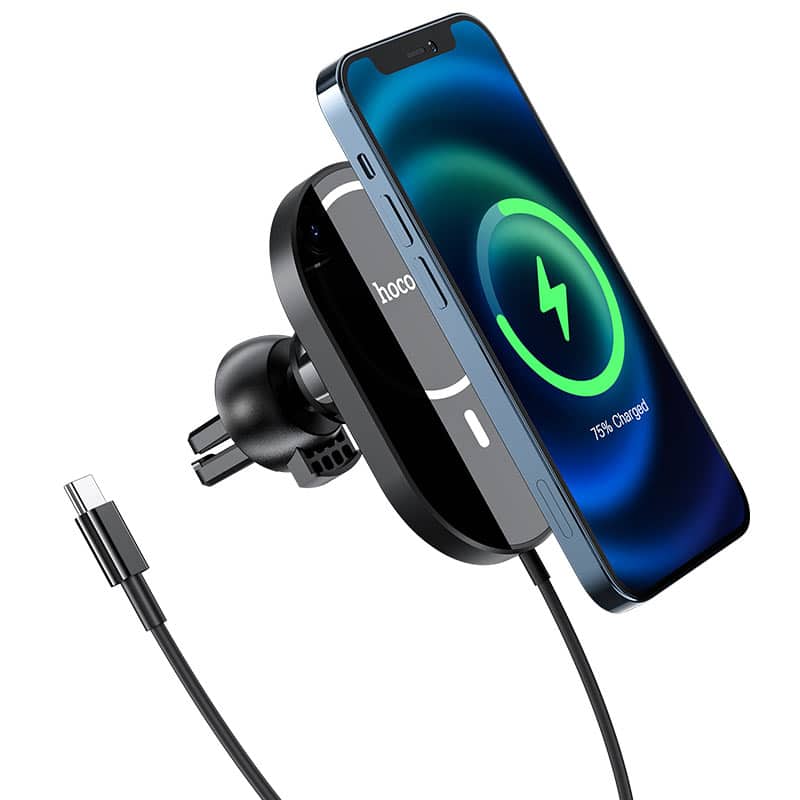 HOCO - Nosilec za avto (CA90 Powerful) z magnetnim držalom, brezžičnim polnjenjem, 15 W za zračnik - črn