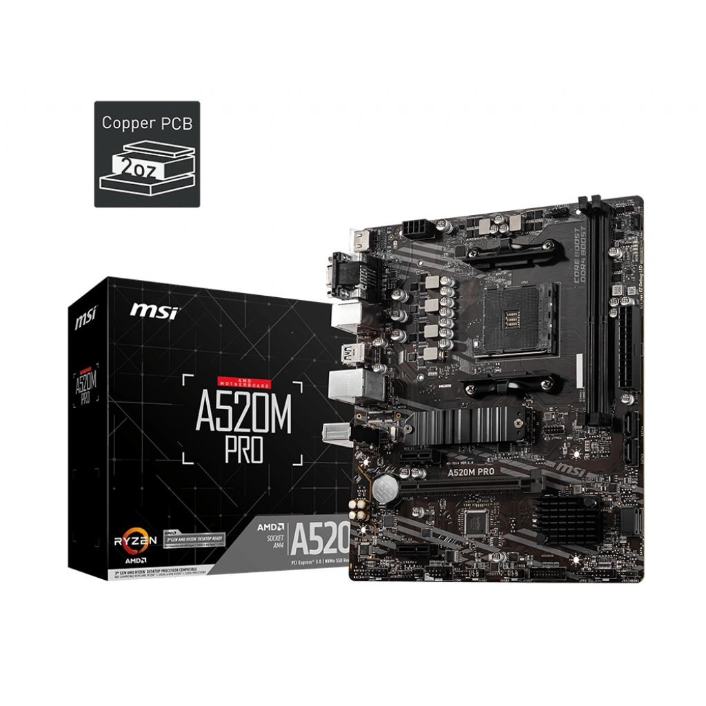 MSI A520M PRO matična ploča AMD A520 Priključnice AM4 Mikro ATX