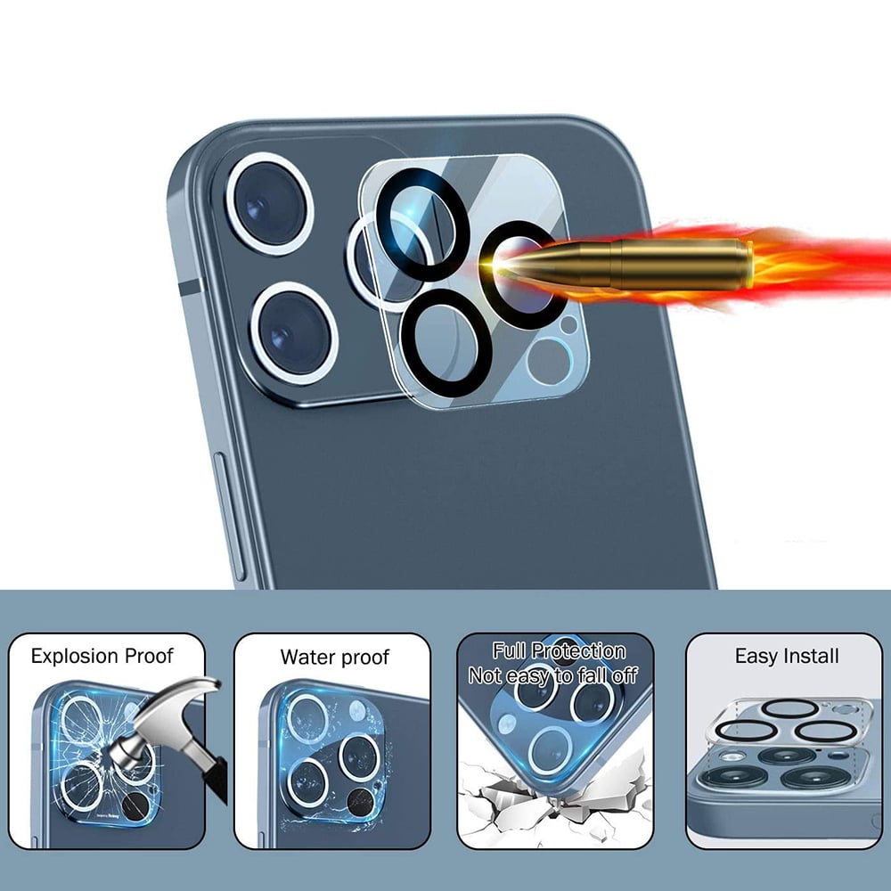 Lito - Zaščitno steklo za kamero za iPhone 12 Pro - črno/prozorno