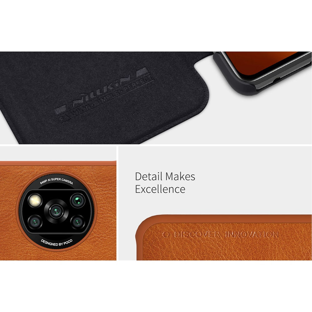 Nillkin - Usnjena torbica Qin - Xiaomi Poco X3 / Poco X3 NFC / Poco X3 Pro - črna
