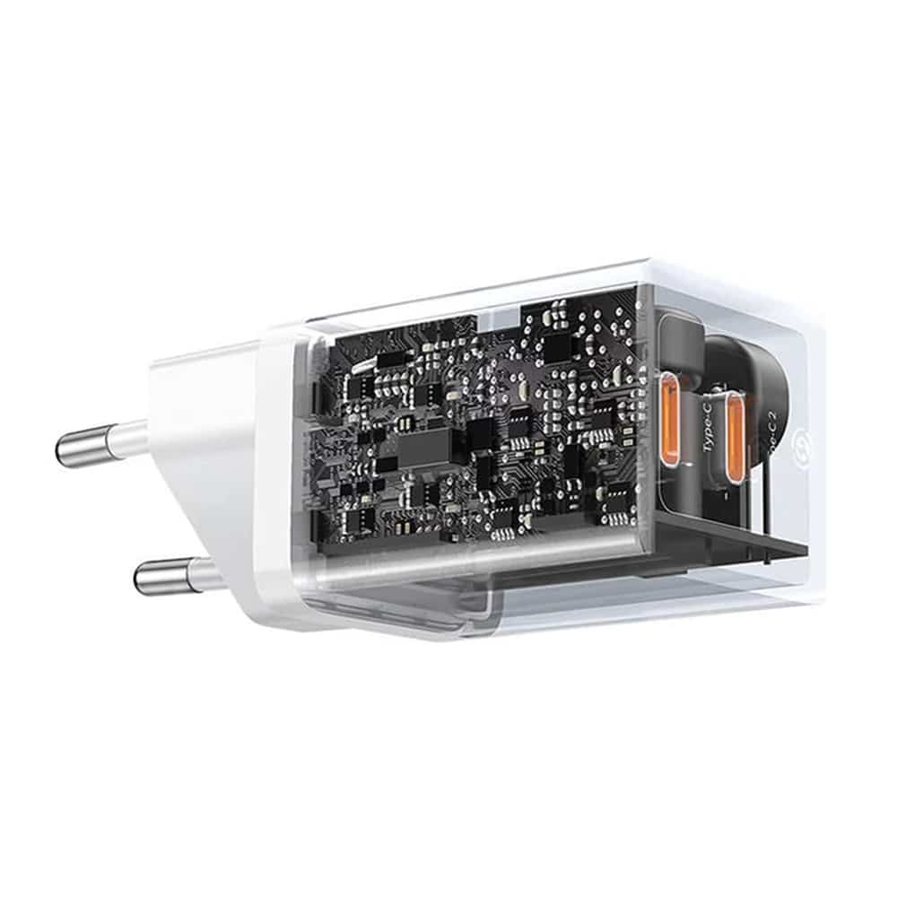 Baseus - stenski polnilec (CCGP180101) - 2x Type-C - GaN - hitro polnjenje - 40W - črn