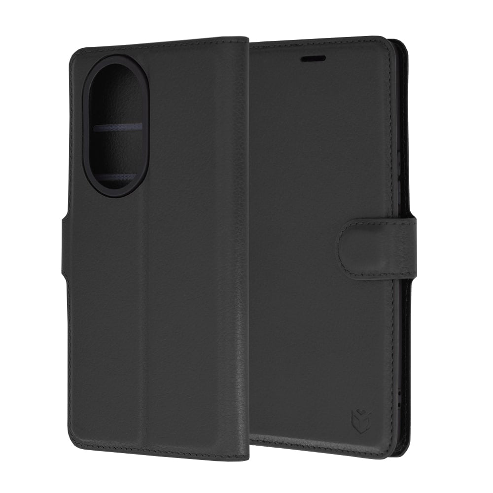 Techsuit Leather Folio preklopna maska za Honor 200 Pro – crna