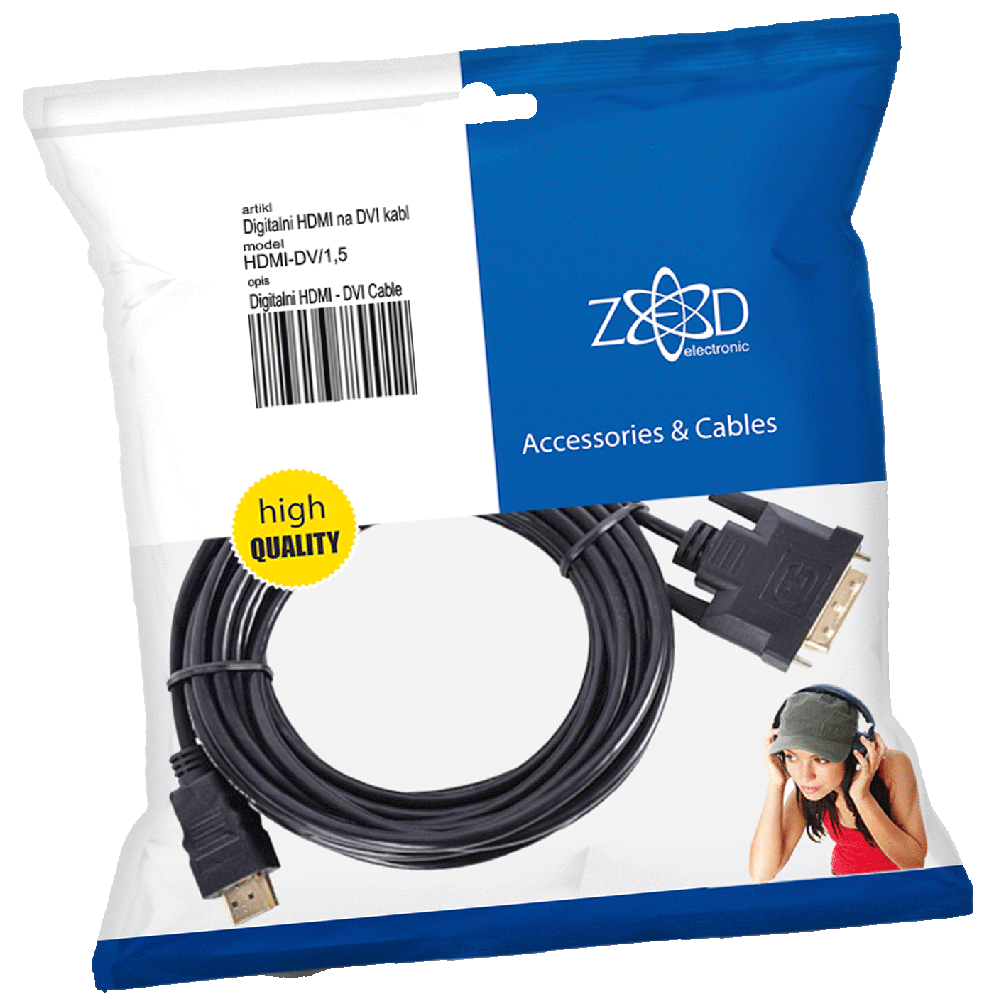 ZED electronic HDMI na DVI kabel, 1.5 met, ver. 1.4 - HDMI-DV/1,5