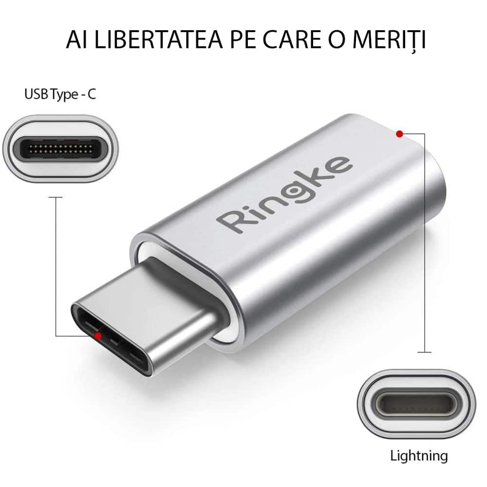 Ringke - Vrhunski adapter MFI (narejen za iPhone) hitro polnjenje - Lightning na Type-C - siv