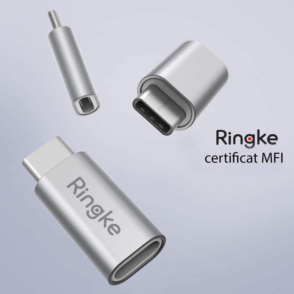 Ringke - Vrhunski adapter MFI (narejen za iPhone) hitro polnjenje - Lightning na Type-C - siv