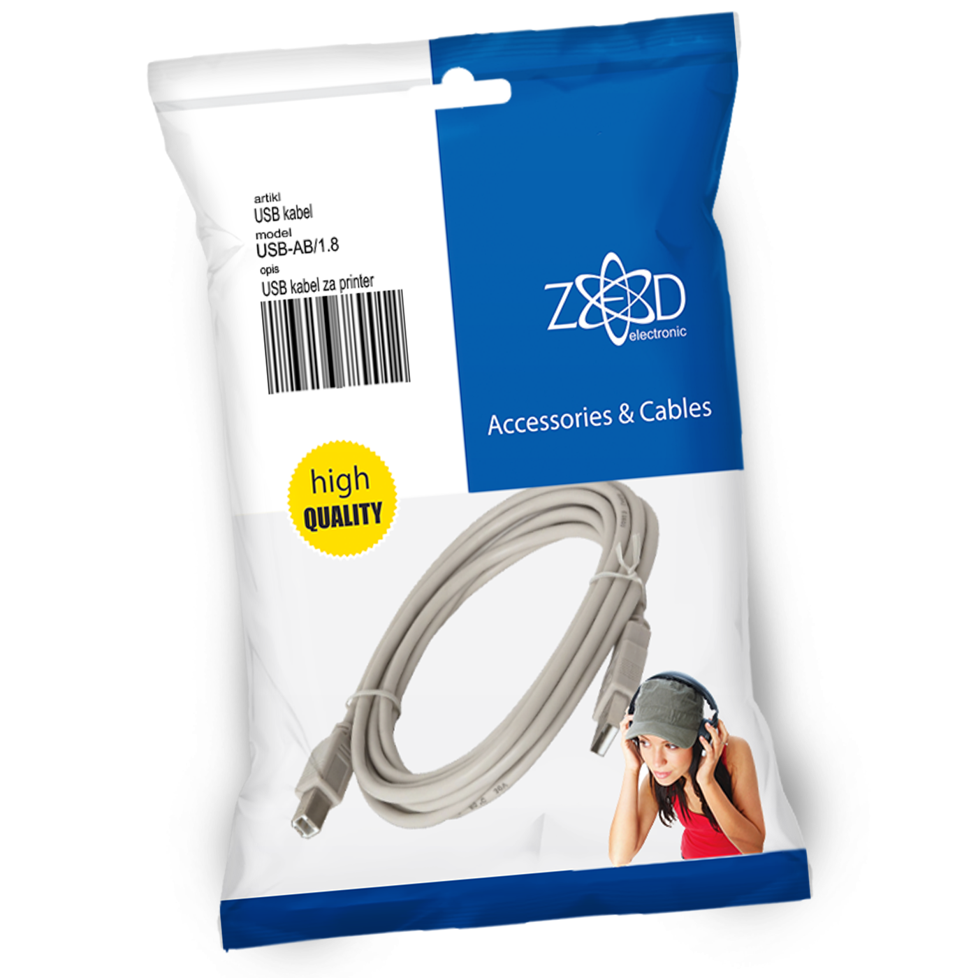 ZED electronic USB kabel za printer, dužina 1.8 metara - USB-AB/1.8