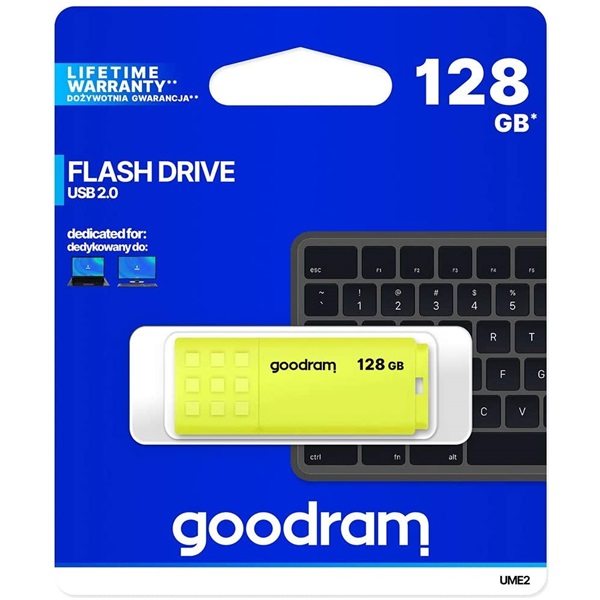 Goodram UME2 USB izbrisivi memorijski pogon 128 GB USB Tip-A 2.0 Žuto