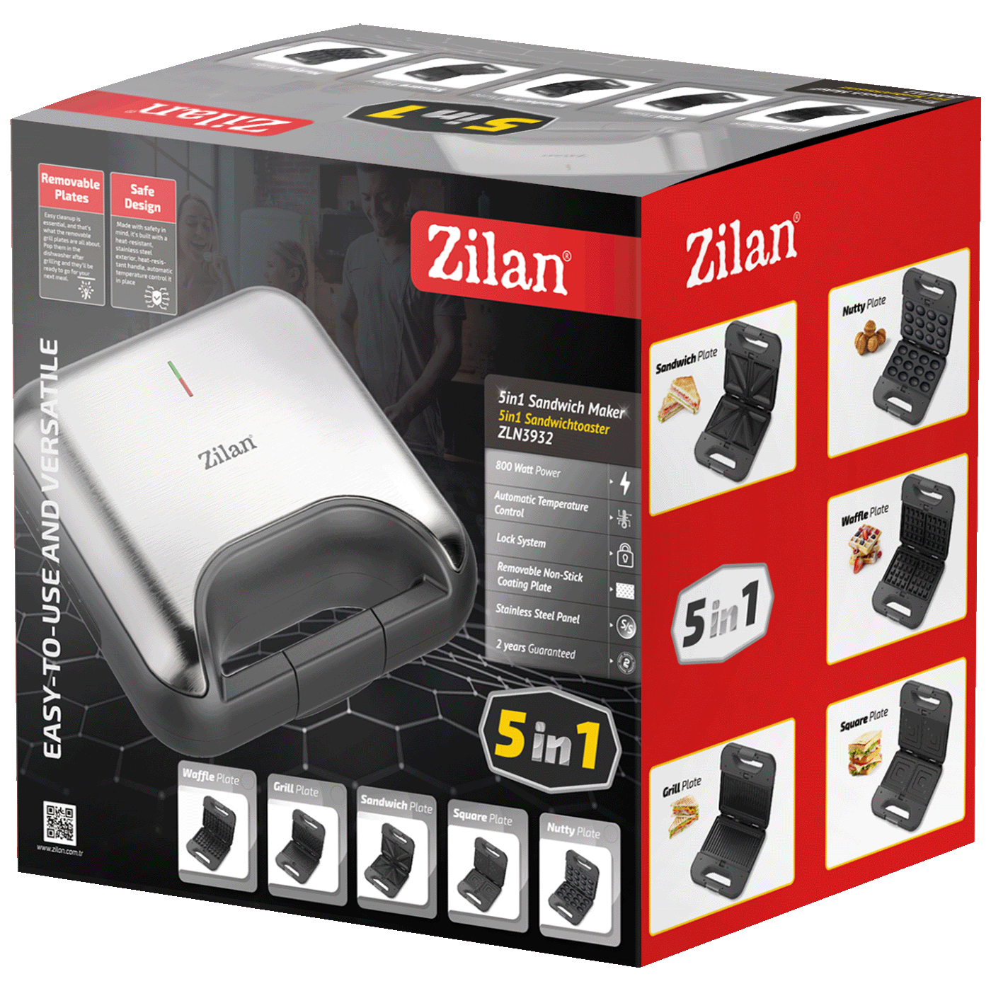 Zilan Sendvič Toster 5u1, Inox, LED indikator, 800 W - ZLN3932