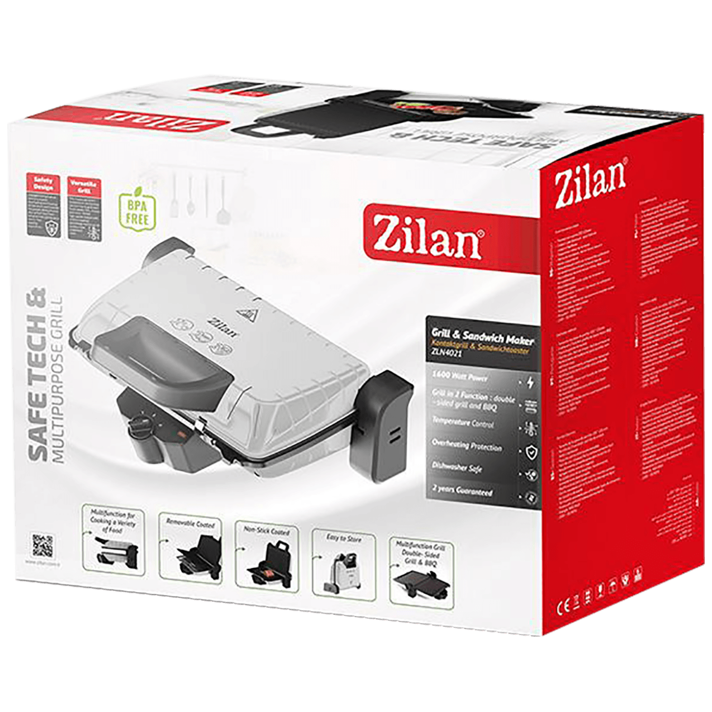 Žar Zilan kontaktni, 2v1, 1600 W, črn - ZLN4021 BK