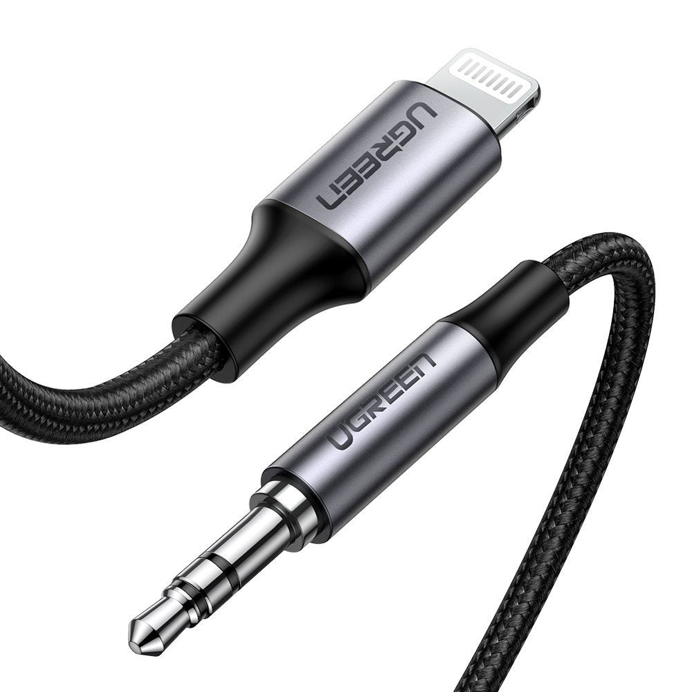 Ugreen - Avdio kabel z aluminijastim ohišjem (70509) - Lightning na Jack 3,5 mm, MFi certificiran, 1 m - črn