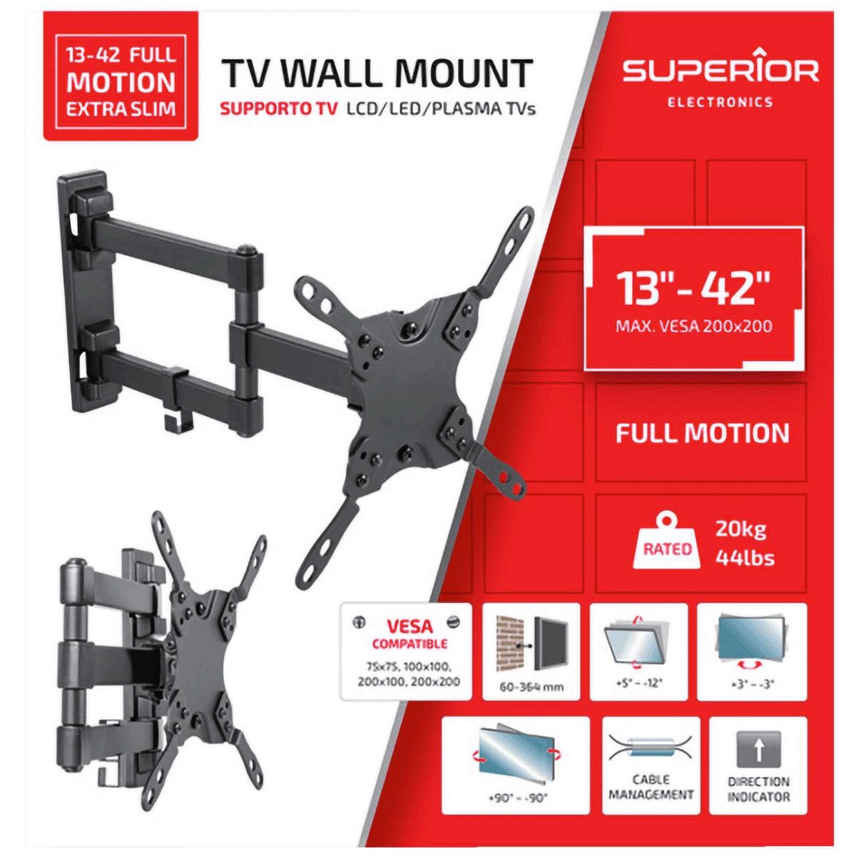 Superior Nosač za TV prijemnike 13"-42", Full Motion Extra Slim - 13-42 Full Motion Extra Slim