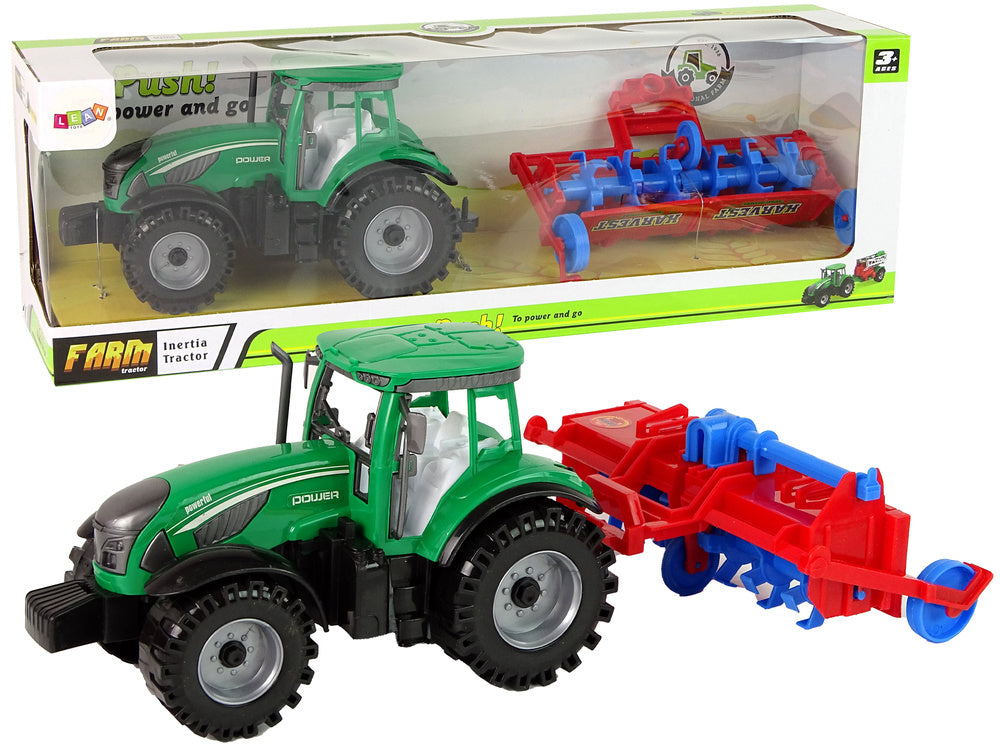 Traktor za igru sa poljoprivrednim priključkom - zeleno/crveno/plavi