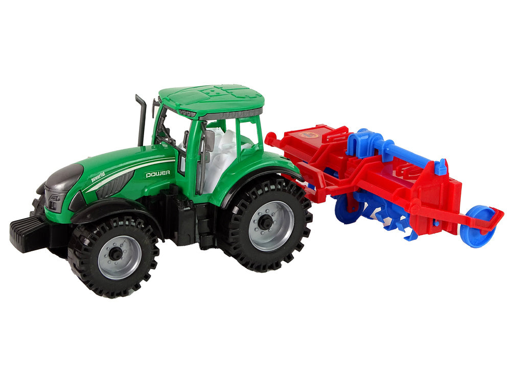 Traktor za igru sa poljoprivrednim priključkom - zeleno/crveno/plavi