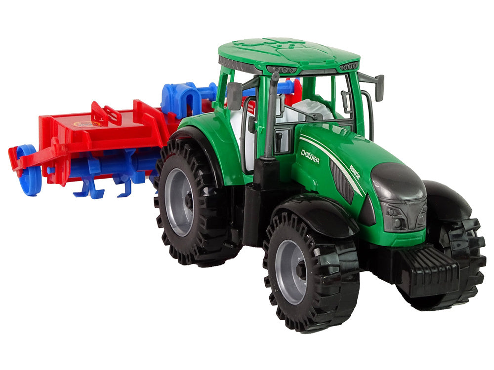 Traktor za igru sa poljoprivrednim priključkom - zeleno/crveno/plavi