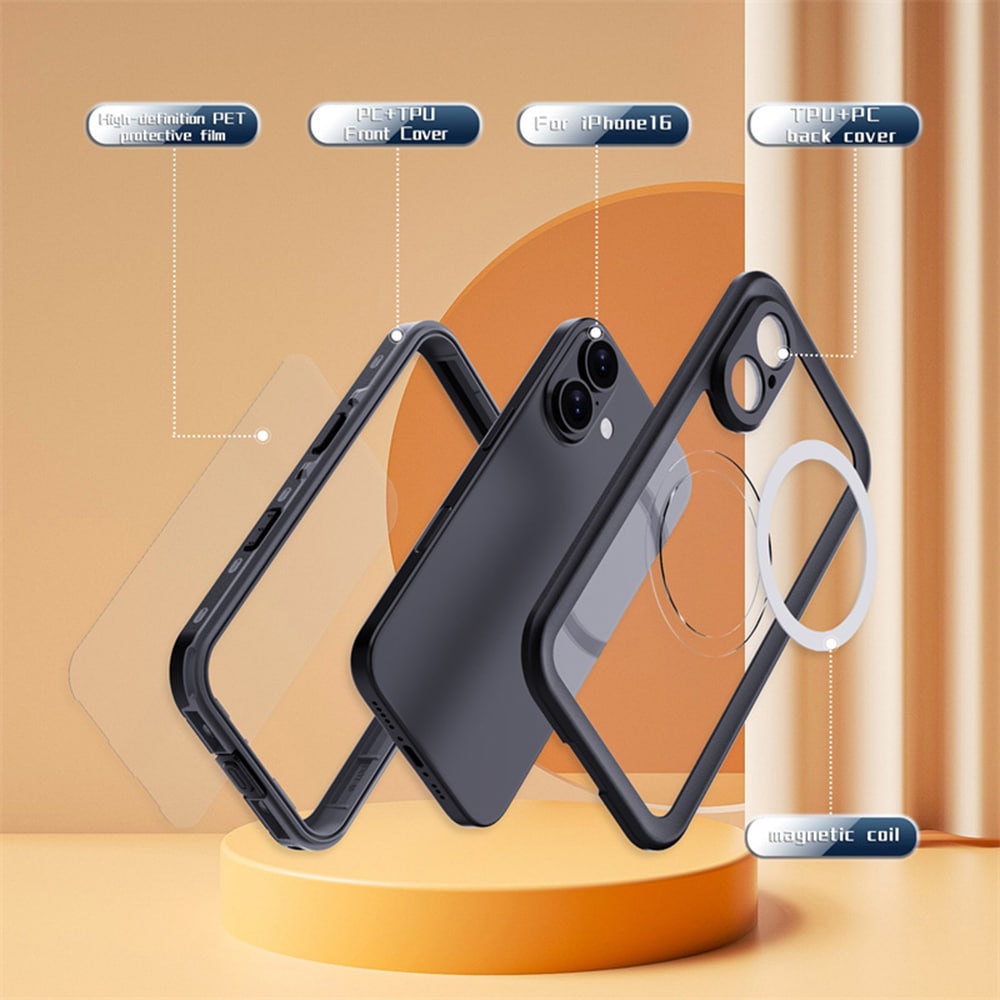ShellBox – Vodotesni 360° MagSafe ovitek IP68 za iPhone 16 Plus – črn