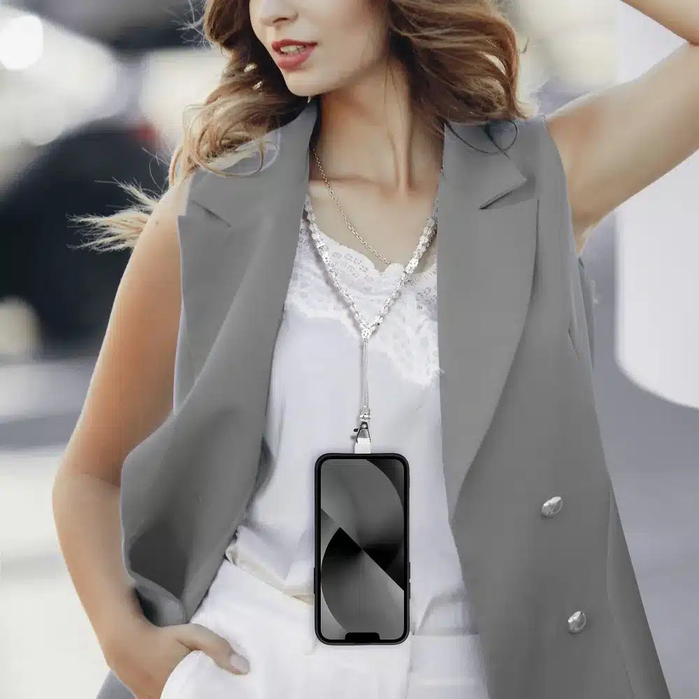 Obesek za telefon CRYSTAL DIAMOND / dolžina vrvice 74cm (37cm v zanki) / okoli vratu bel