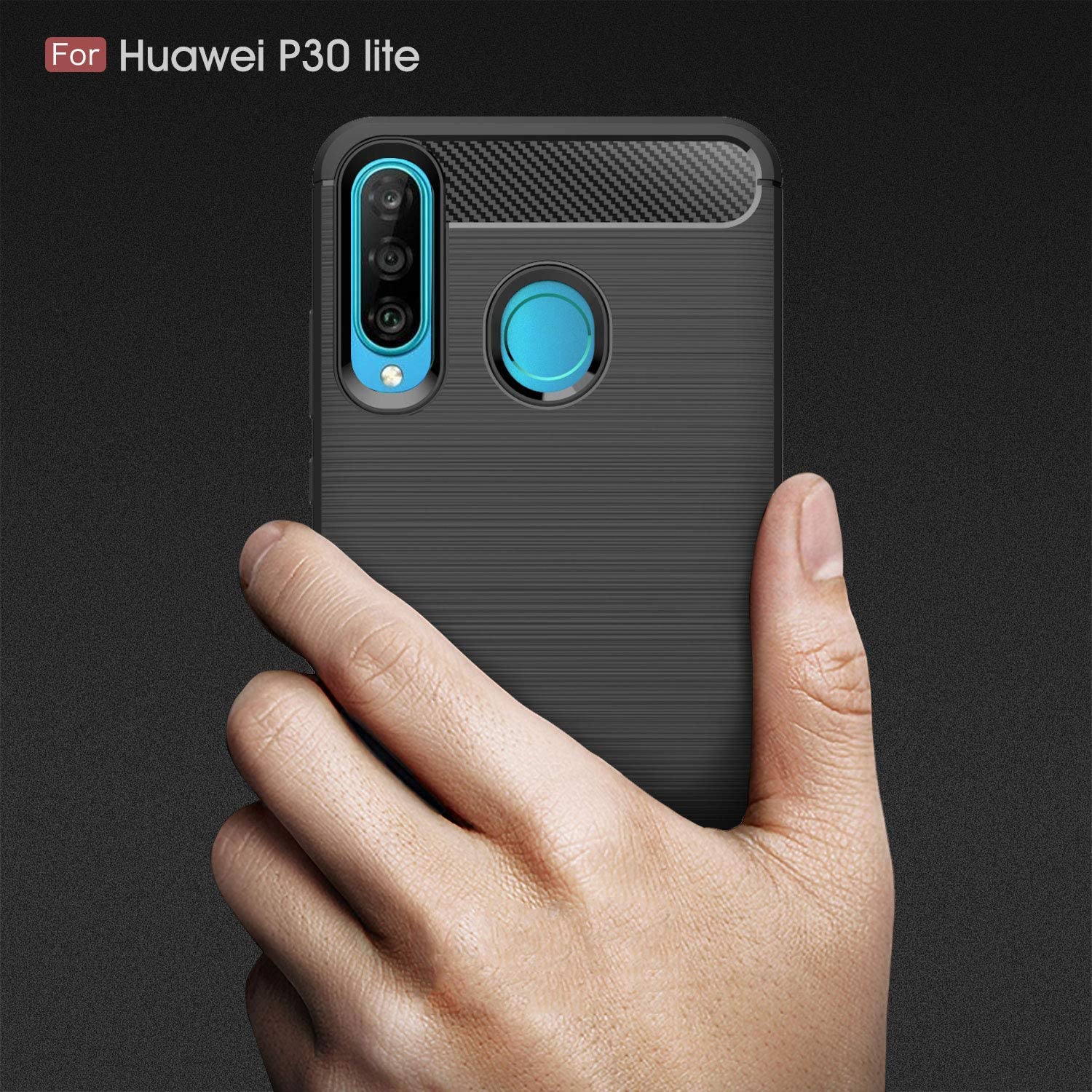 Techsuit Carbon Silicone maska za Huawei P30 lite / P30 lite New Edition – crna