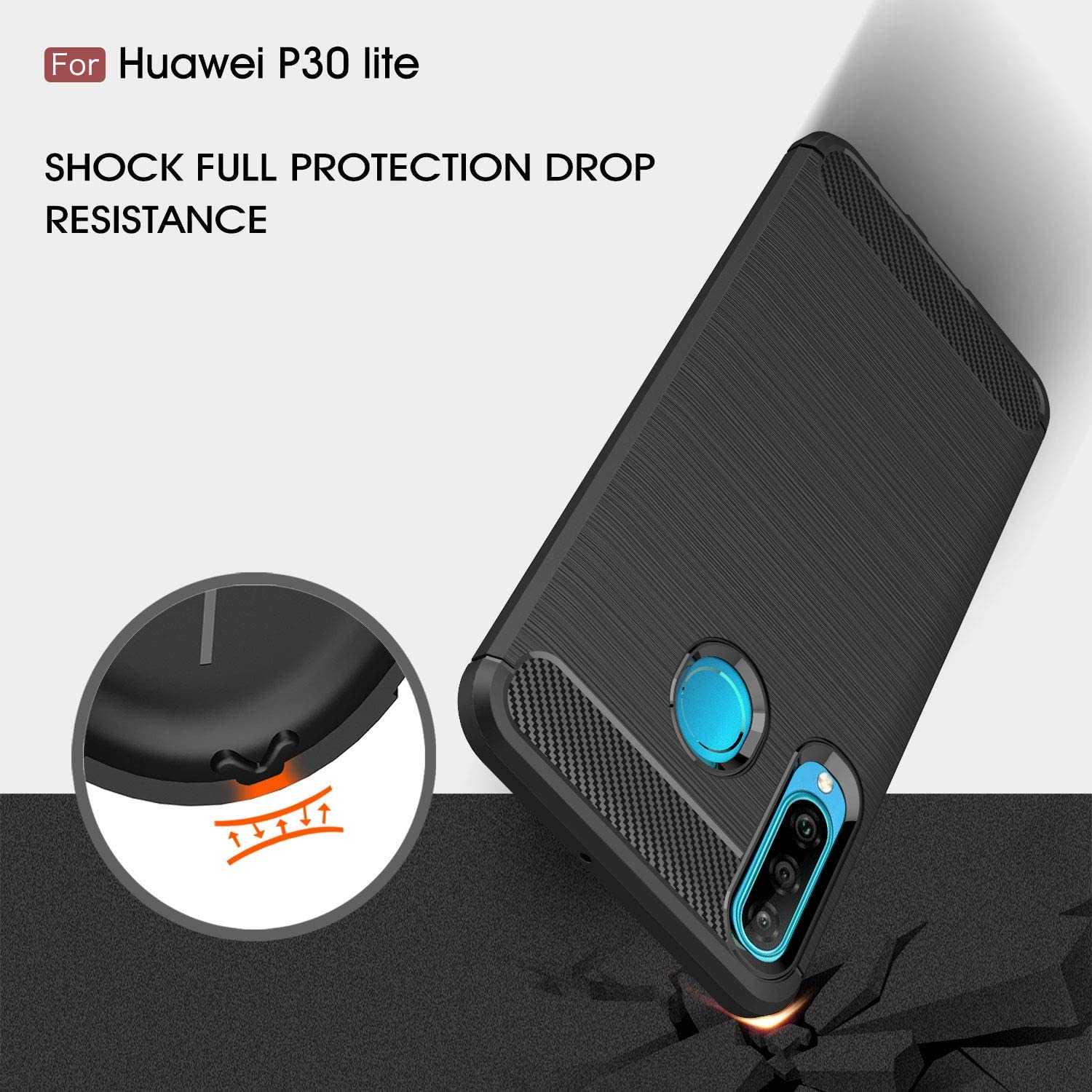 Techsuit Carbon Silicone maska za Huawei P30 lite / P30 lite New Edition – crna