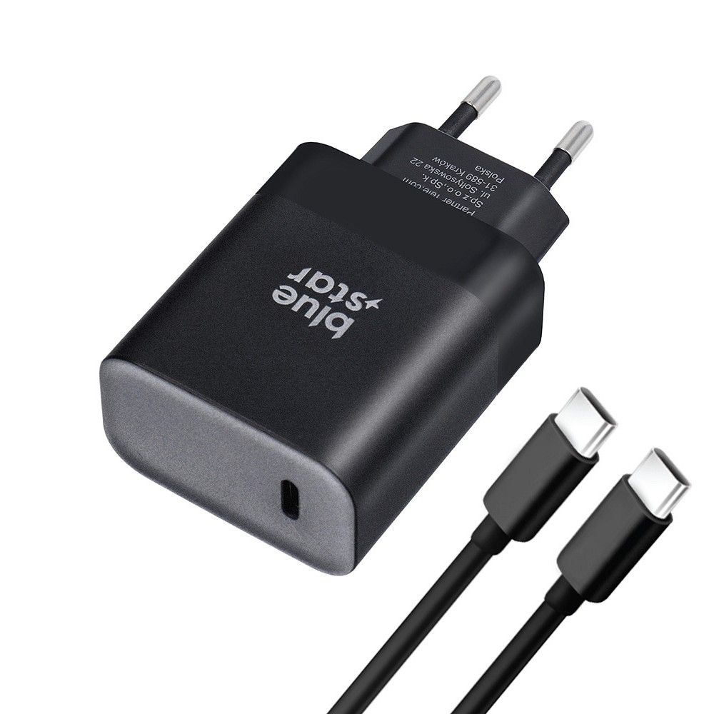 Blue Star USB C QC4.0 PD 3A 45W punjač za telefon + USB C na USB C kabel TFB-TC-45WPD crni