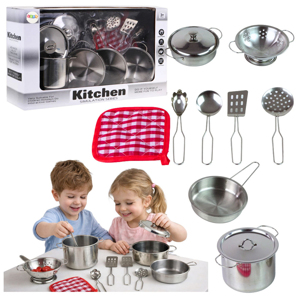Set lonaca i kuhinjskog pribora za djecu - metalni/srebrni