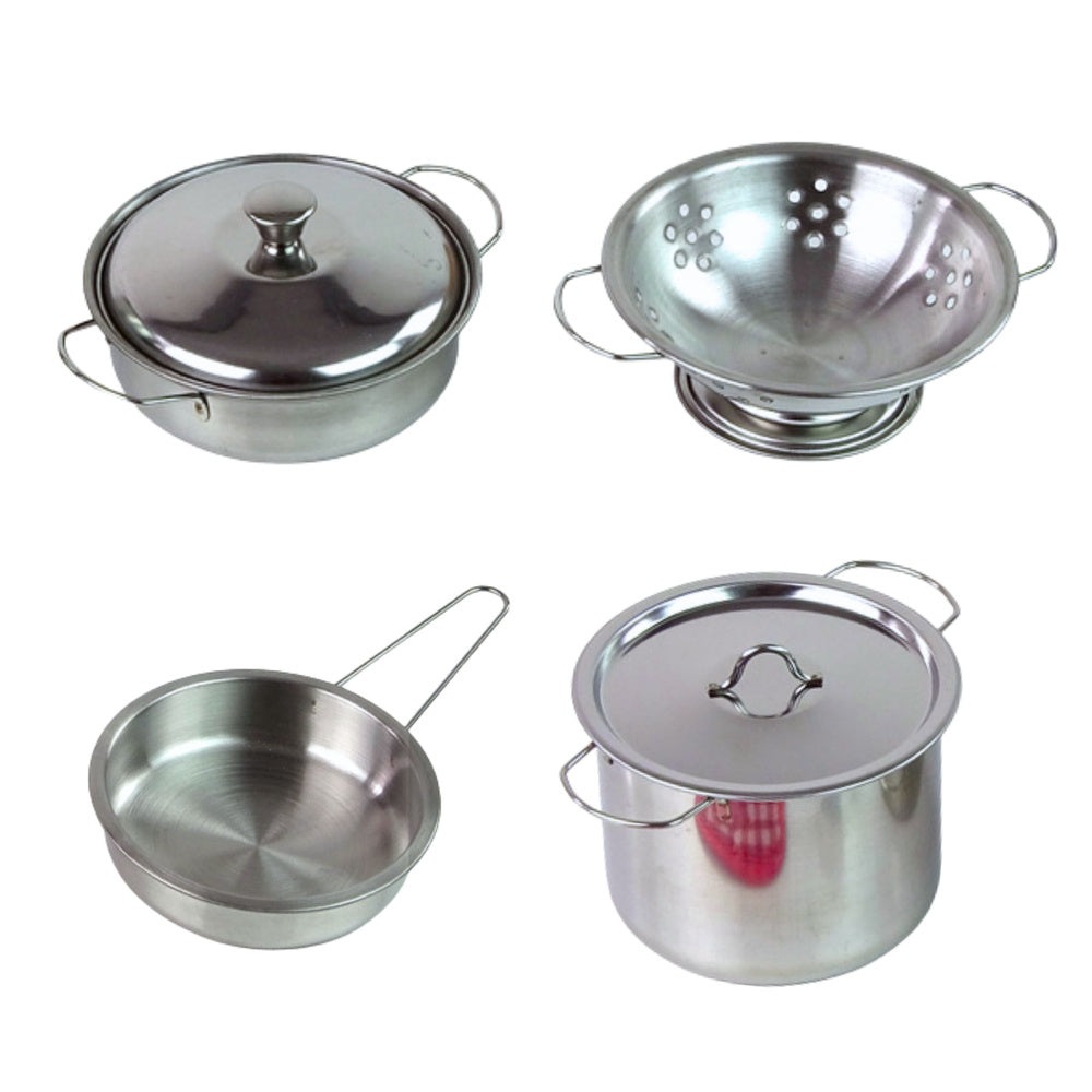 Set lonaca i kuhinjskog pribora za djecu - metalni/srebrni