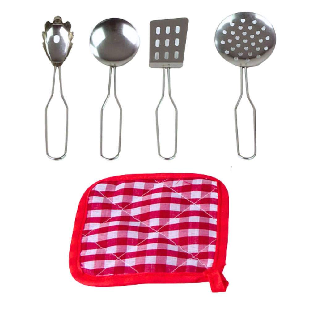 Set lonaca i kuhinjskog pribora za djecu - metalni/srebrni