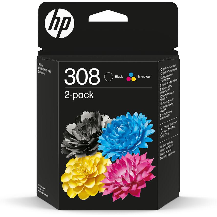 HP 308 2-Pack Tri-color/Black Original Ink Cartridge Combo spremnik s tintom 2 kom Standardni prinos Crno, Plavo, Magenta, Žuto