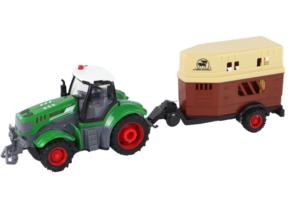 Traktor s prikolicom za životinje na daljinsko upravljanje 1:24 - zeleno/smeđi