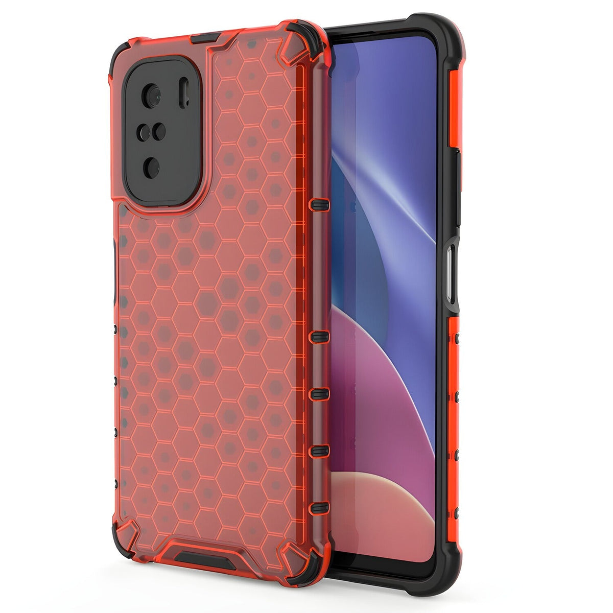 Honeycomb pancirna futrola sa silikonskim okvirom za Xiaomi Poco F3/Redmi K40/Redmi K40 Pro/Redmi K40 Pro+ - Crvena