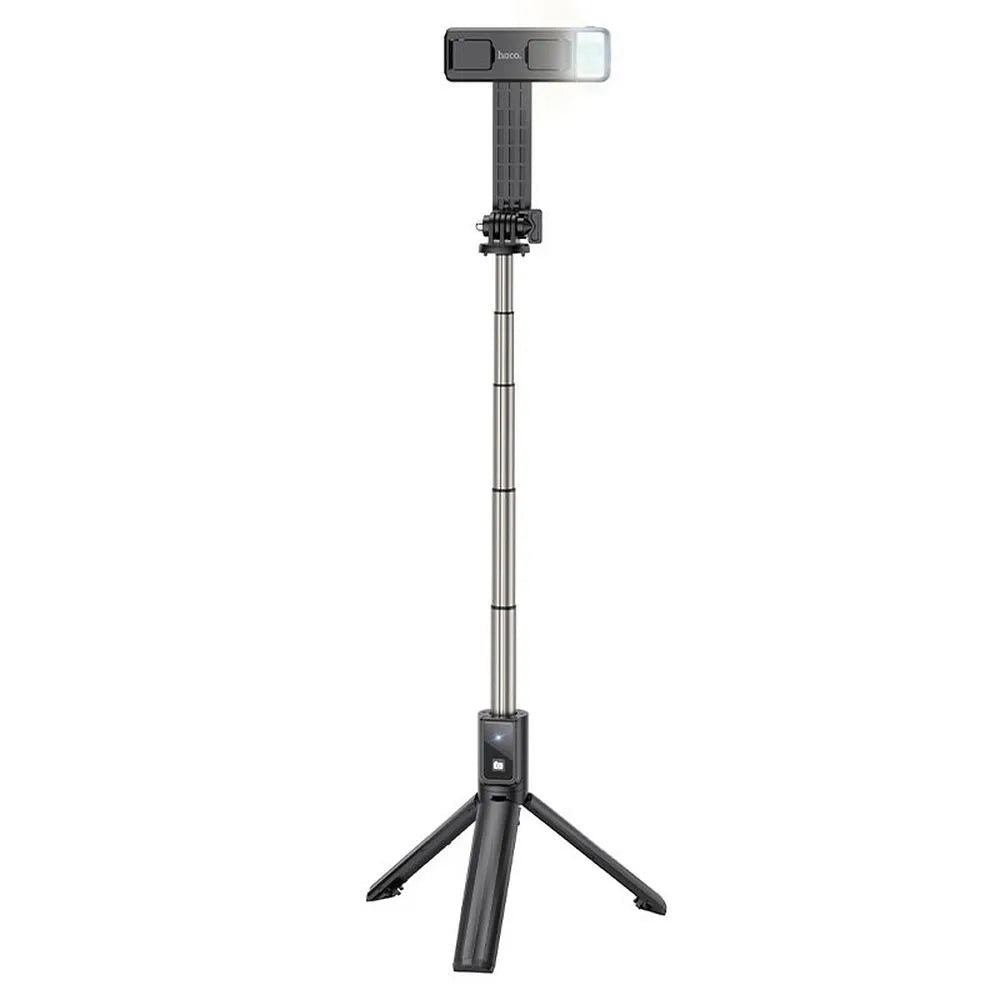 HOCO aluminijski selfie stick s LED svjetlom i bluetooth daljinskim K15 crni