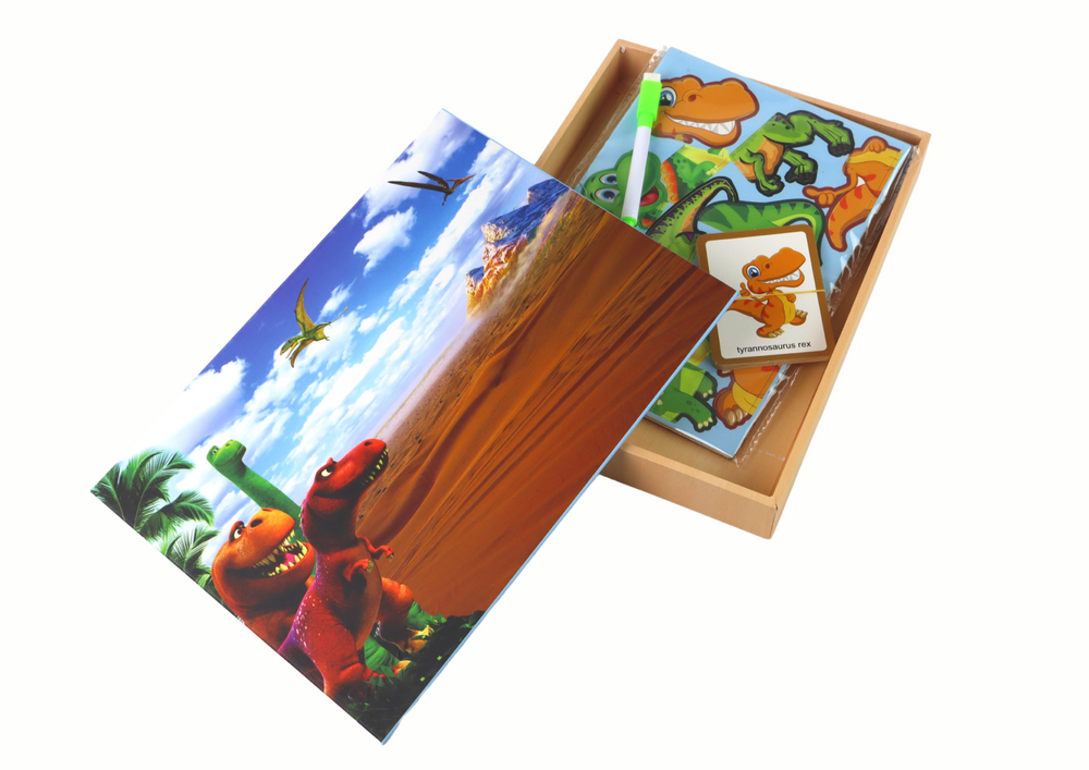 A set of educational magnetic puzzles with dinosaurs