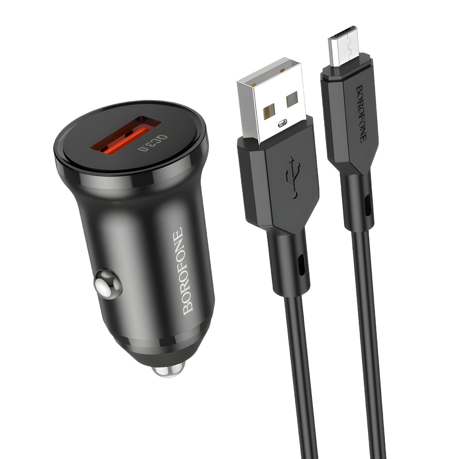 Borofone punjač za auto s USB - MicroUSB kabelom - Crna KP24028
