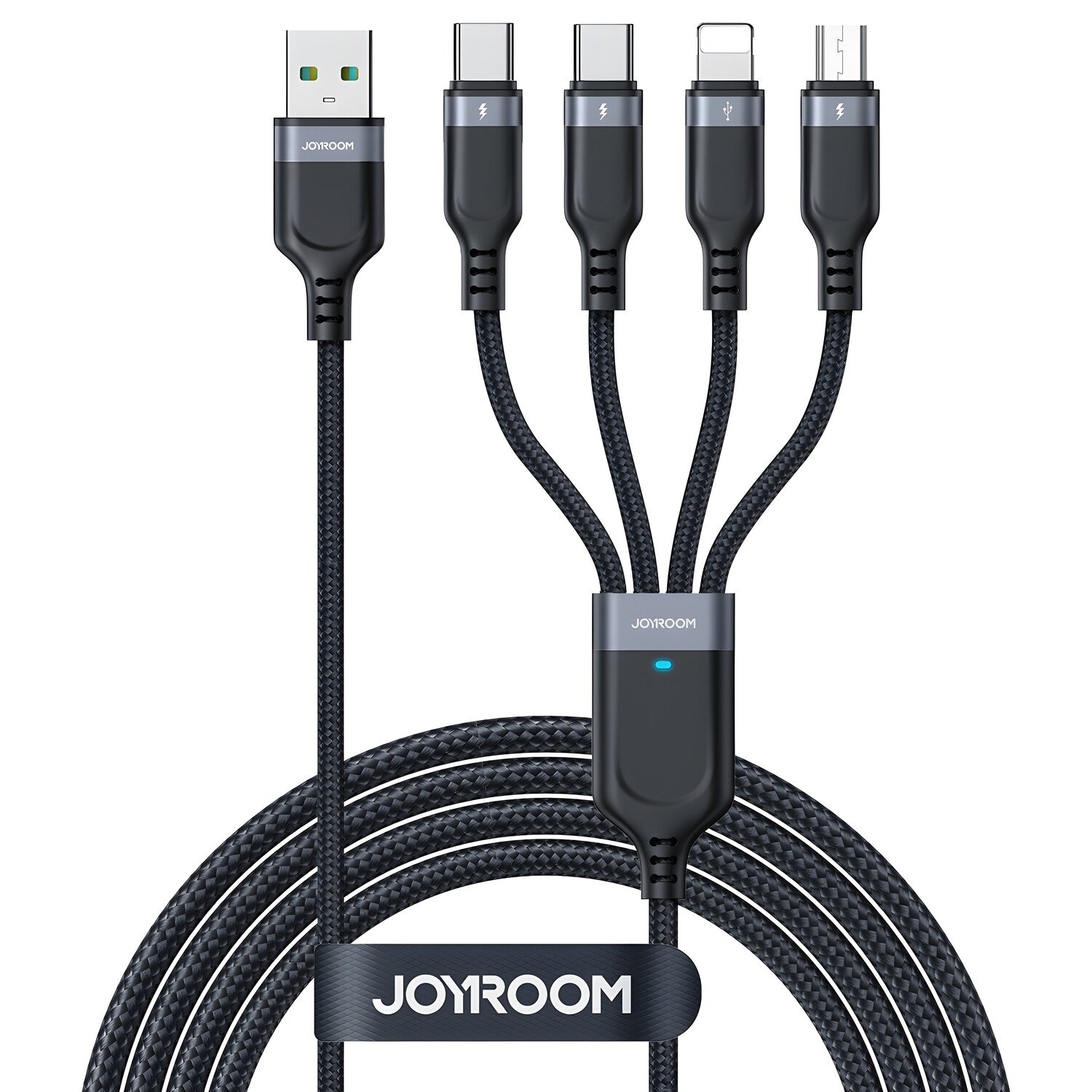 USB kabel 4u1 USB - A - 2 x USB - C / Lightning / Micro za punjenje i prijenos podataka 1,2 m - Crna KP27724