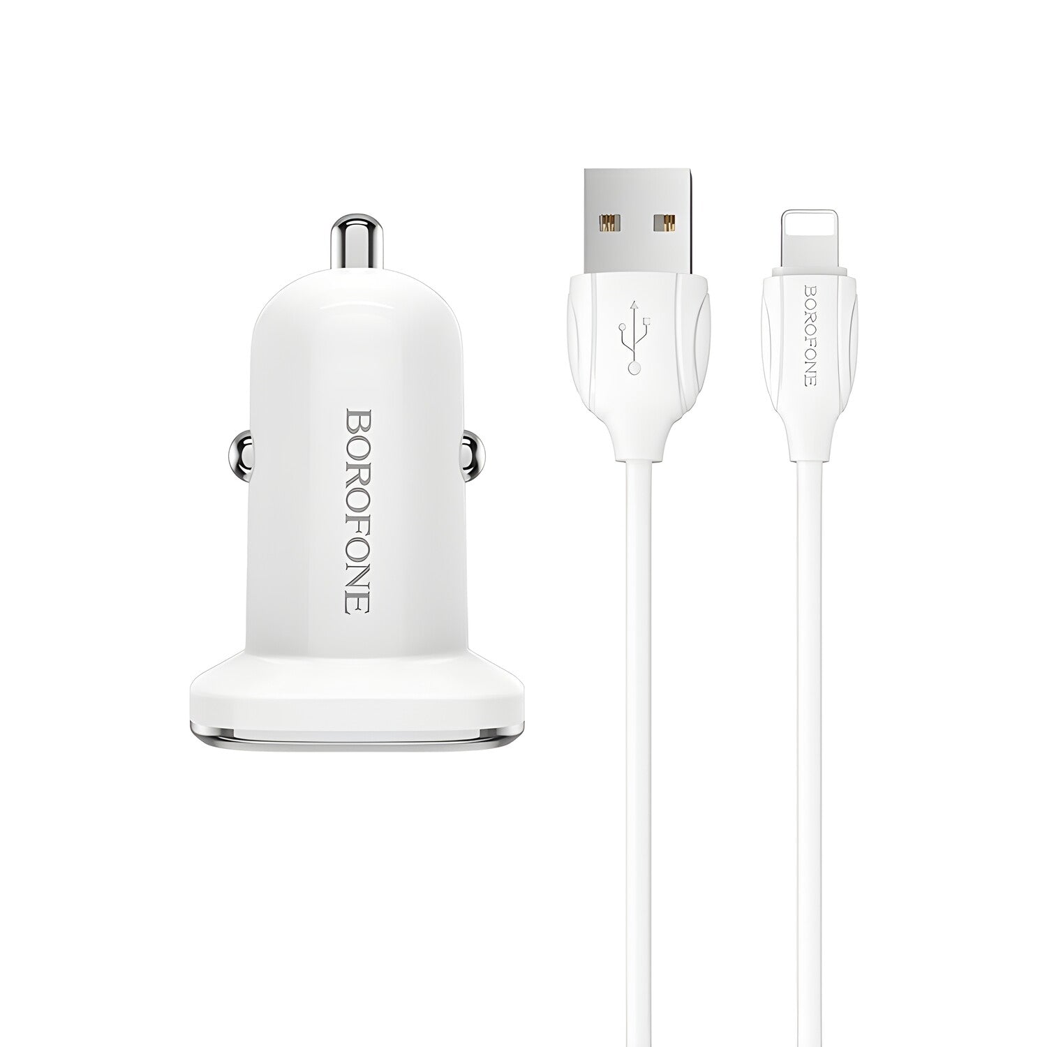 Borofone autonabijač s kabelom - 2x USB s 2,4A kabelom Lightning - Bijela KP27926
