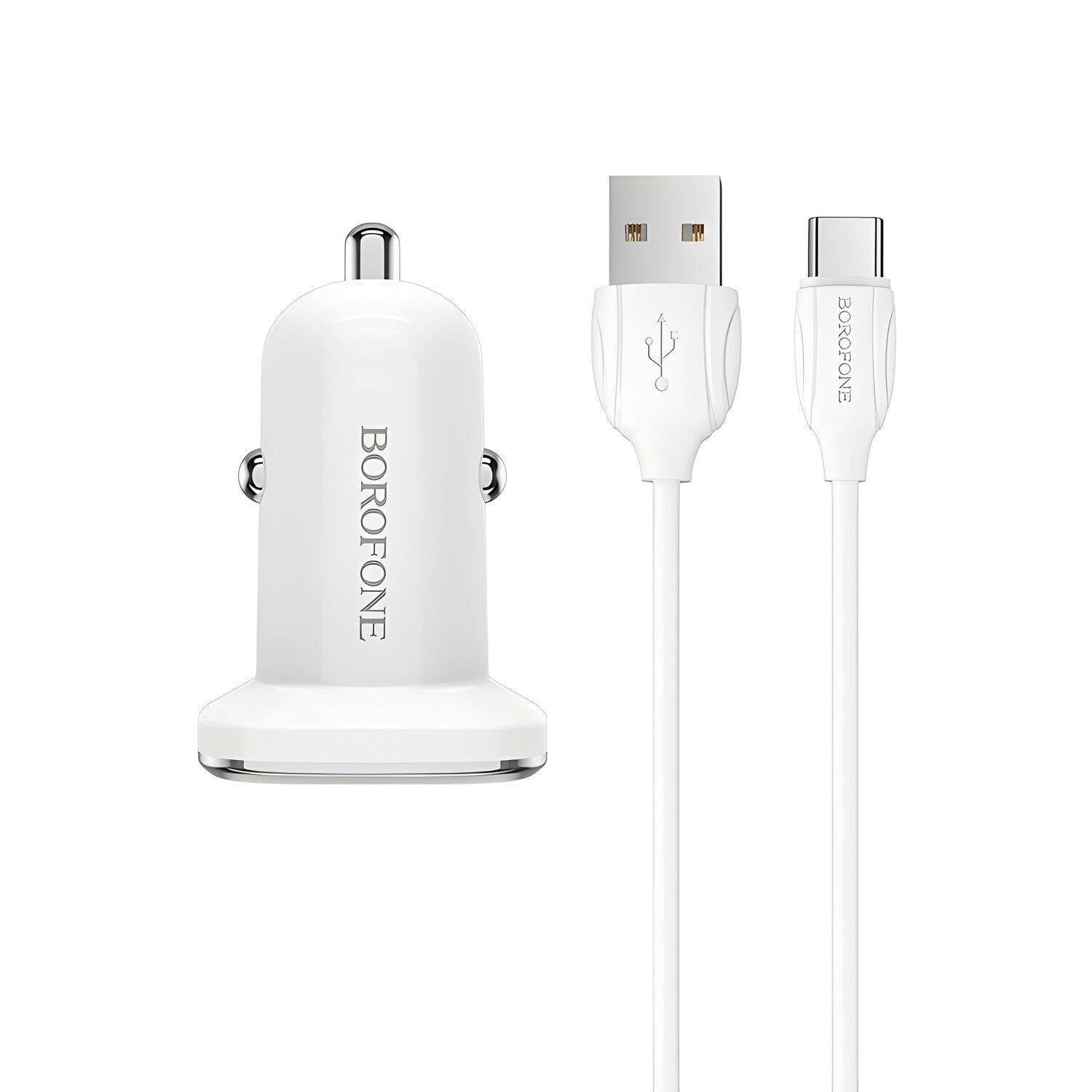 Borofone punjač za auto s kabelom - 2x USB s 2,4A USB C kabelom - Bijela KP27928