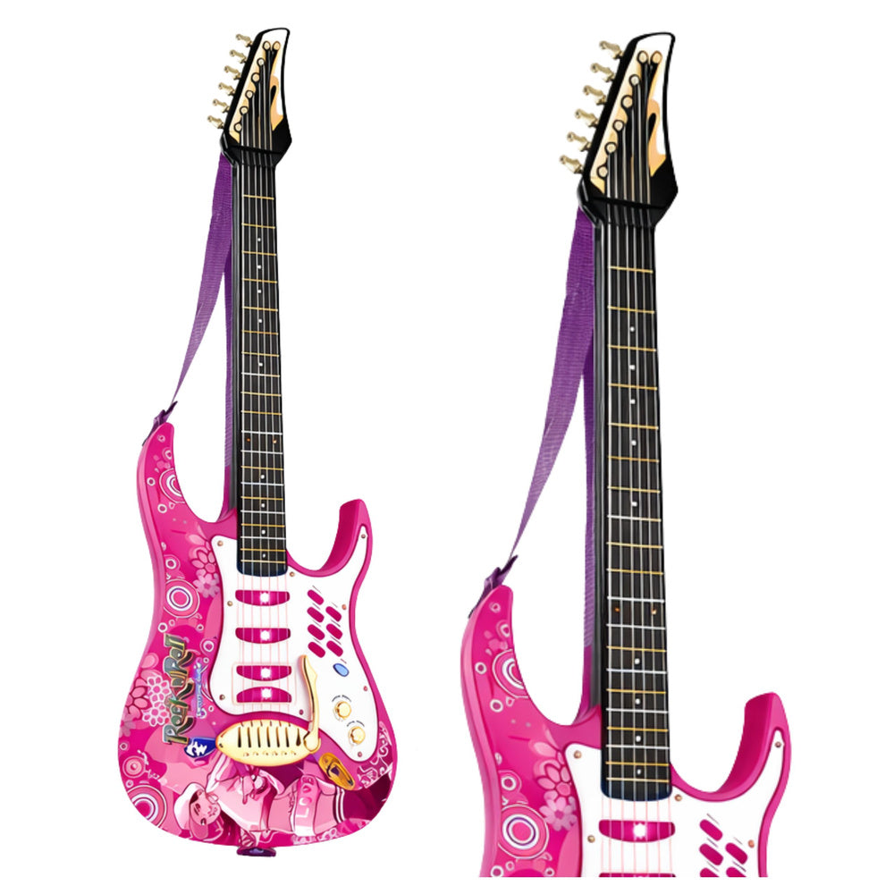 Dječja električna gitara sa pojačalom i mikrofinom Amplifier MP3 Input - roza