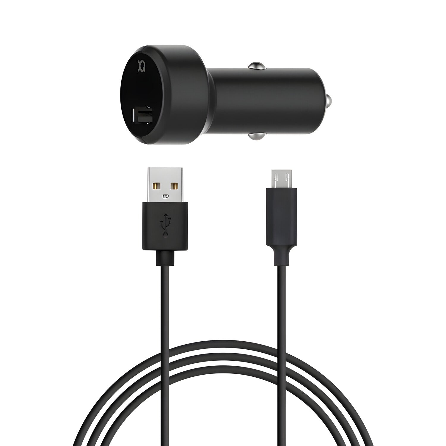 XQISIT Auto punjač 2.4A s 1x USB - A portom i USB - Micro kabelom - Crna KP36387