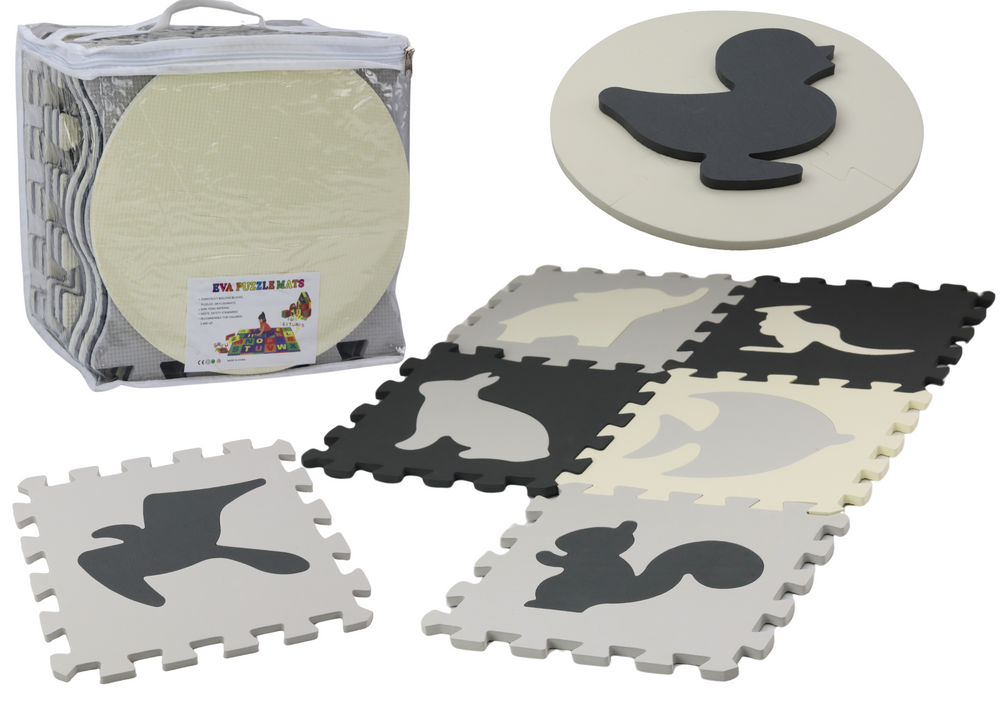 Edukativna podloga za igru - puzzle s elementima raznih životinja, siva 28 elemenata