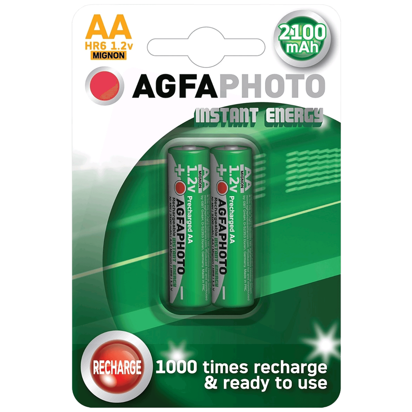 AgfaPhoto Punjiva baterija, AA, 1.2 V, 2100 mAh, blister 2 kom. - R2U B2
