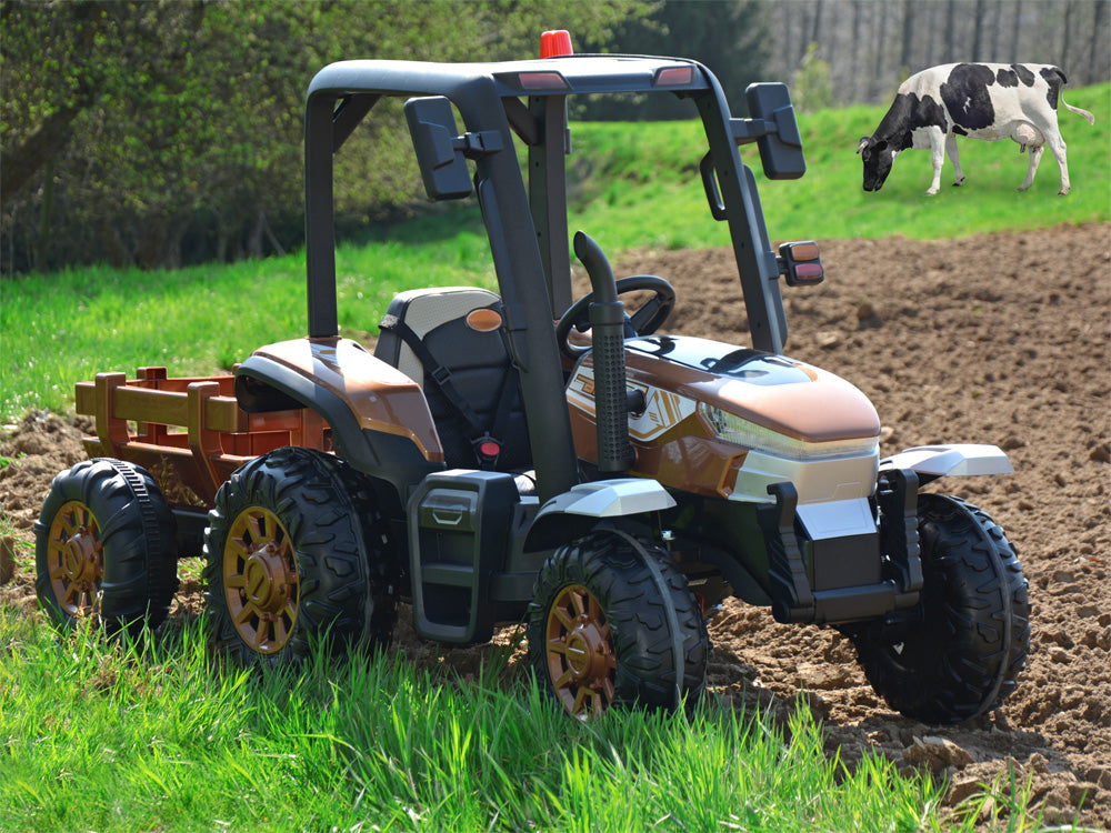 Veliki traktor s prikolicom 4×4 – smeđi