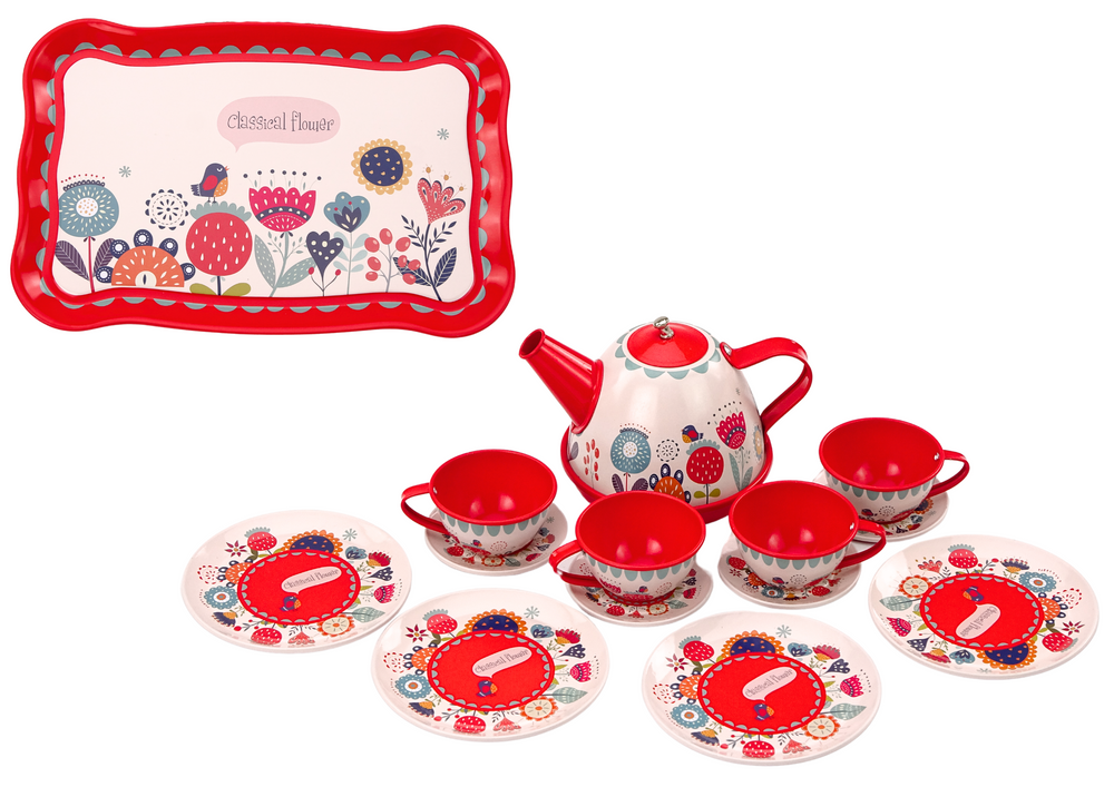 Dječji set za kavu ili čaj Kettle Tray 15u1 - crveni