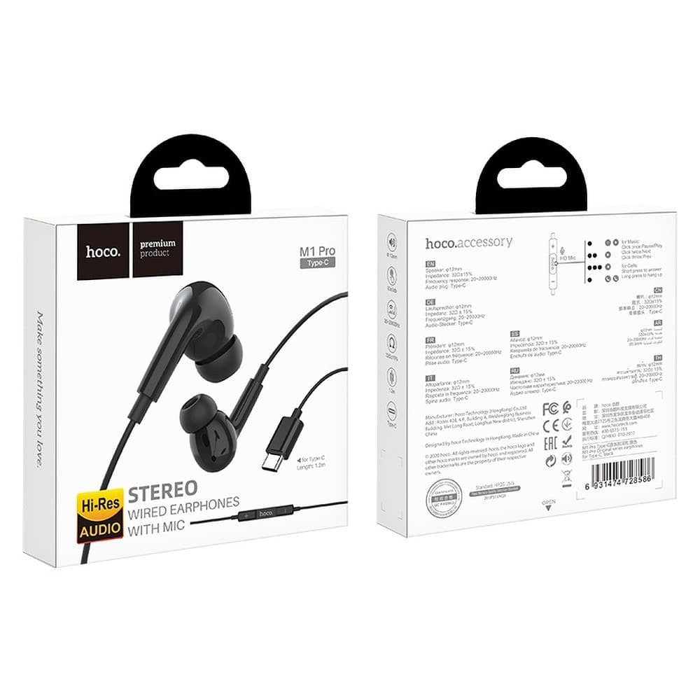 Hoco - Stereo slušalke (M1 Pro) - USB Type-C z mikrofonom, 1,2 m - črne