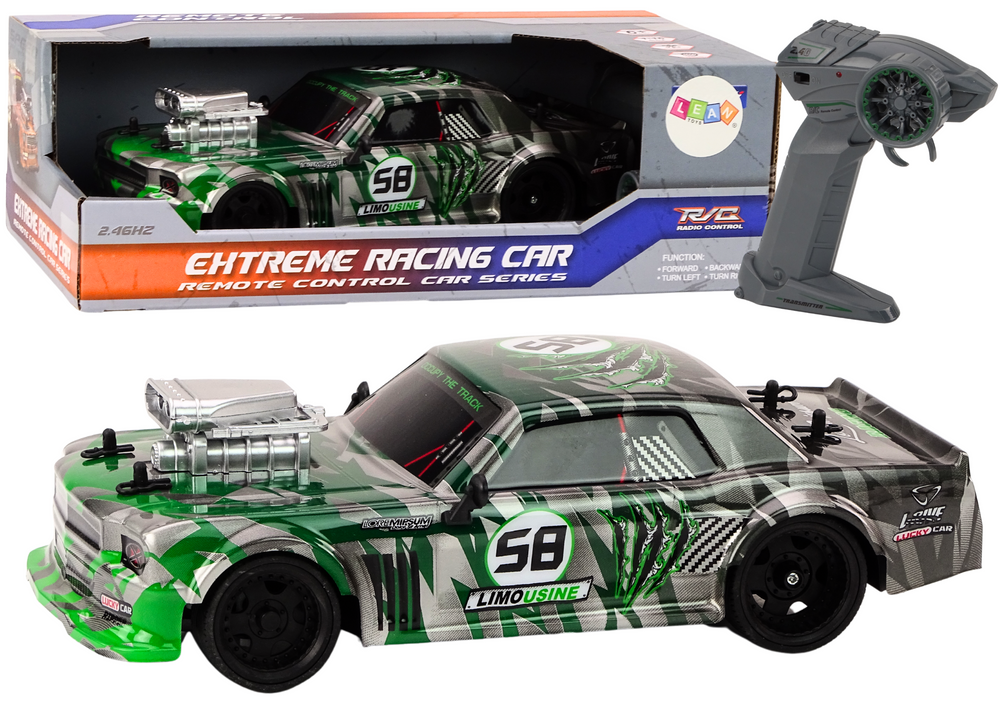 Auto na daljinsko upravljanje 1:16 Drift Wheels - srebrno/zeleni
