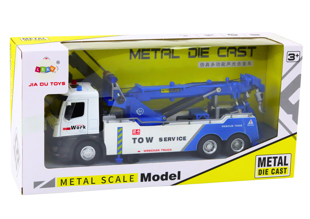 Kamion s dizalicom i dvije metalne kuke - bijelo/plavi