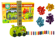 Automobil s dinosaurima na baterije koji slaže šarene domino kocke u 4 boje blokova