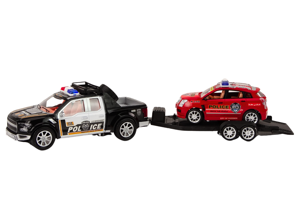 Policijski auto za igru s prikolicom i autićem - crni
